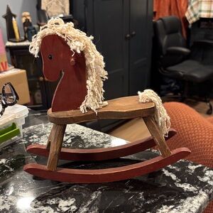Handcrafted Wooden Rocking Horse - Red and Brown 6” high